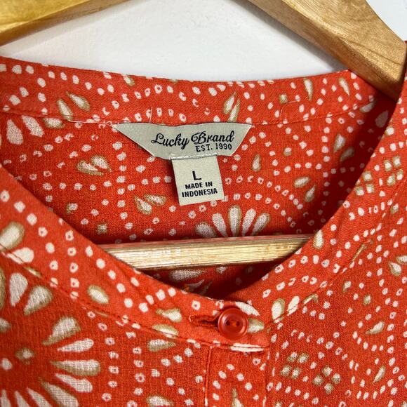 Lucky Brand Shirt Womens Large Orange Bishop Collar Festival Western Floral Boho - Picture 4 of 11